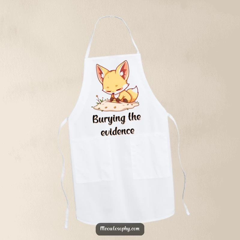 Funny Fennec Fox Apron shows a cute fox with wide ears, energetically burying a small, precious item, ready for kitchen adventures.