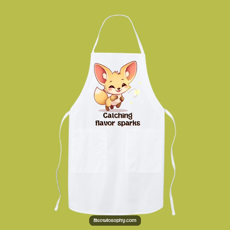 Funny Fennec Fox Firefly Chase Apron: Whimsical Kitchenwear for Enchanting Cooks