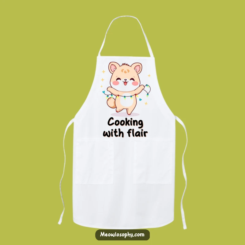 Funny Kawaii Dancer Apron: Joyful Animal with Fairy Lights, Cheerful Kitchen Gift