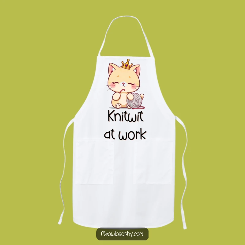 Funny Cat Crown Apron: Royal Chef Feline Yarn Ball Cooking Gift