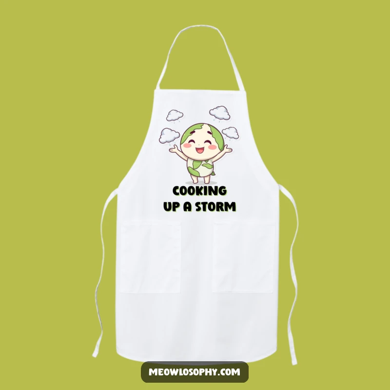 Funny Earth Juggling Clouds Apron: Cook Up Smiles with Playful Weather Mastery in the Kitchen