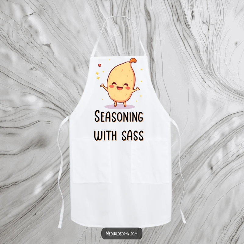Funny Apron with a smiling fajita spice character playfully sprinkling shimmering sparkles, bringing magical fun to cooking.