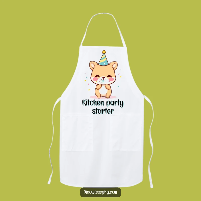 Funny Party Animal Apron: Cute Character Popping Confetti, Festive Kitchen Fun Gift