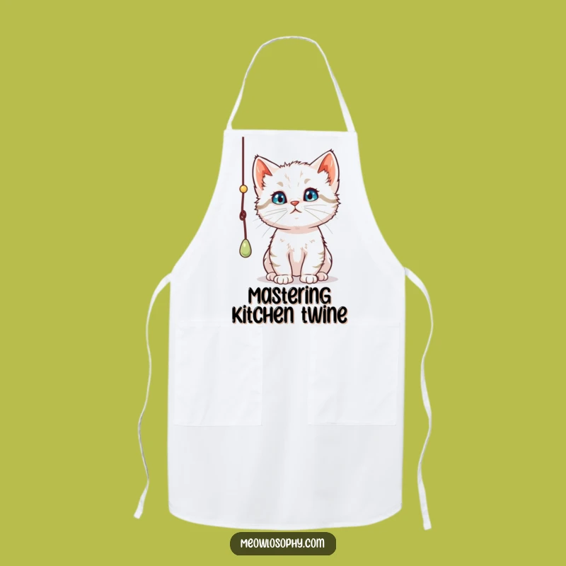 Funny Curious Kitten Apron: Thoughtful Chef Cat Batting String, Kitchen Gift