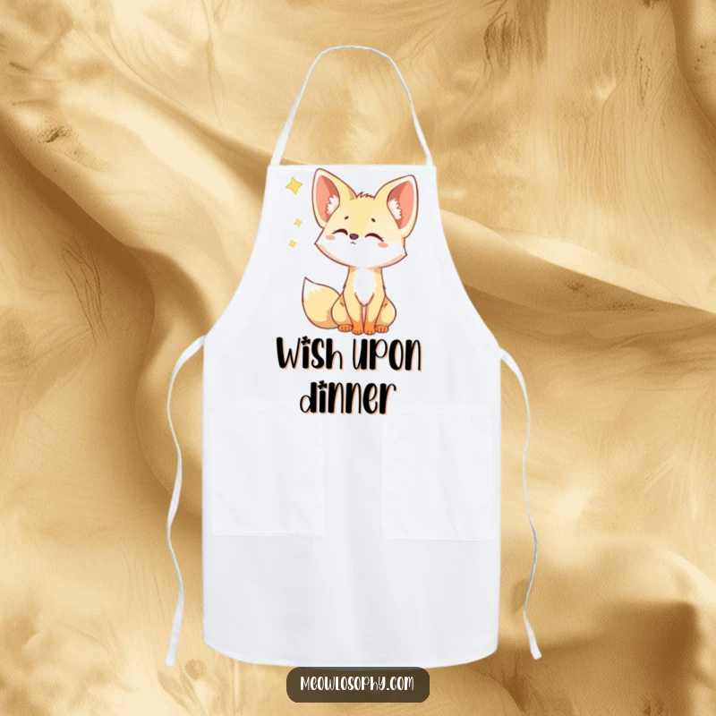 Funny Fennec Fox Apron illustrates a cute fox with large ears, looking up curiously at a falling star, ready for culinary adventures.