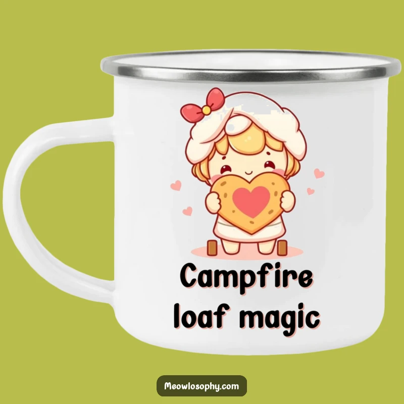 Funny Kawaii Baker Camping Mug: Heart Bread, Adventure-Ready Gift