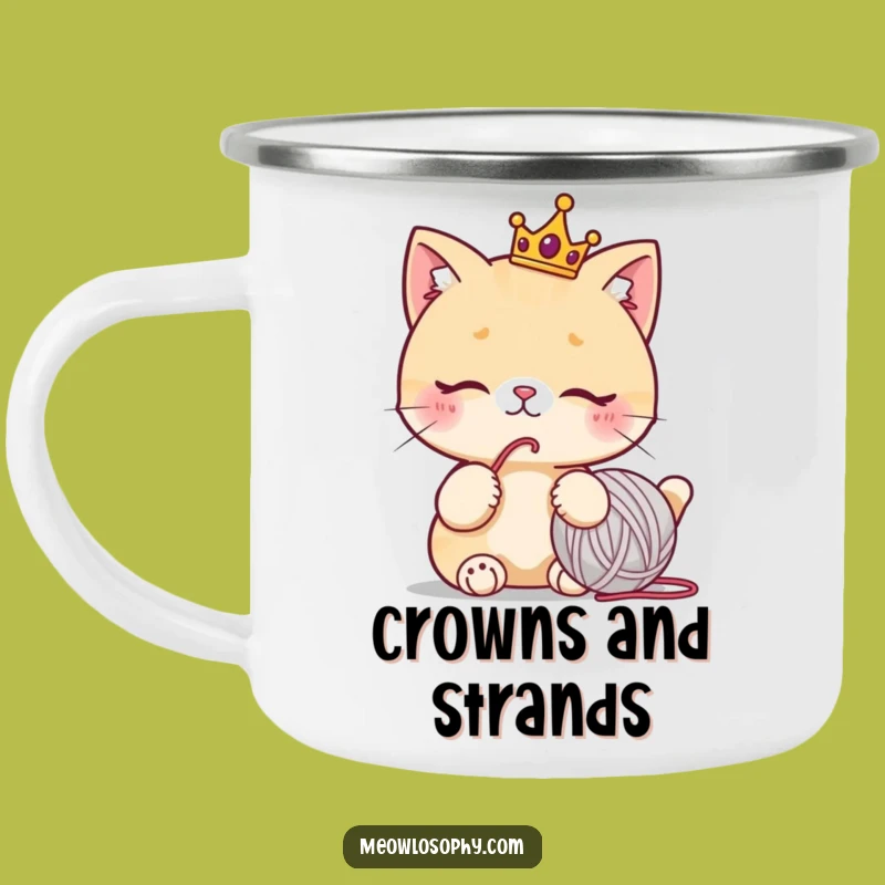 Funny Cat Crown Camping Mug: Regal Feline Yarn Ball Outdoor Gift