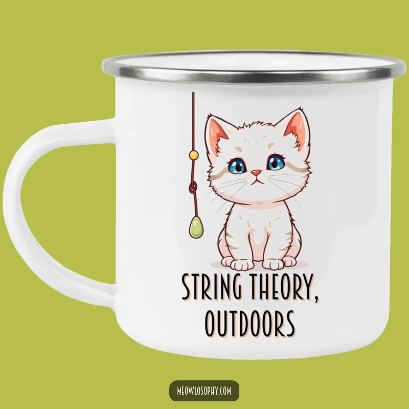 Funny Curious Kitten Camping Mug: Adventure-Ready, Thoughtful Cat String Play Gift