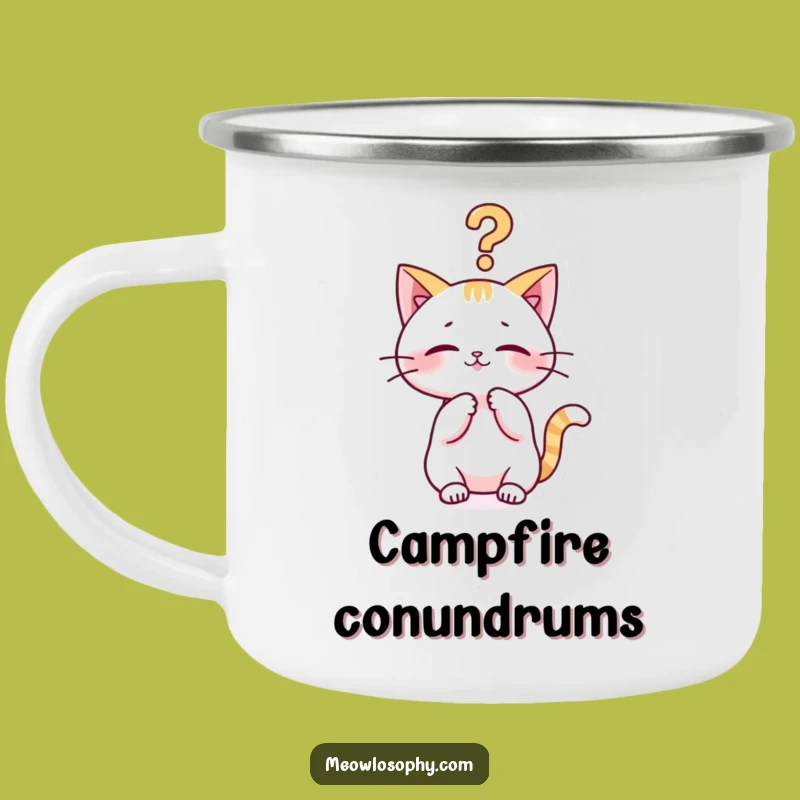 Funny Kawaii Cat Camping Mug: Pondering Questions Outdoors