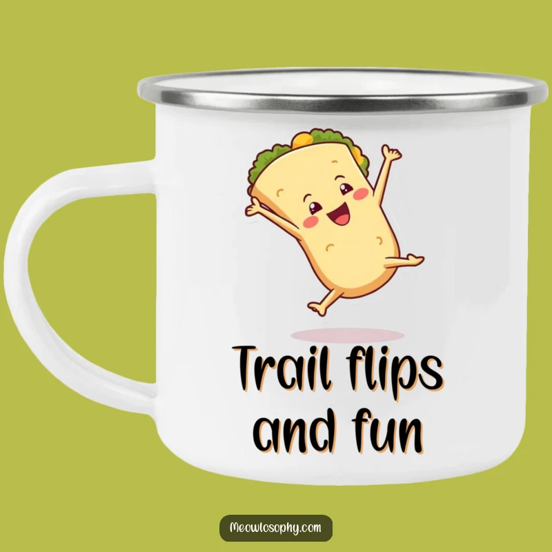 Funny Tortilla Cartwheel Camping Mug, Outdoor Adventure Fuel, Hilarious Travel Mug