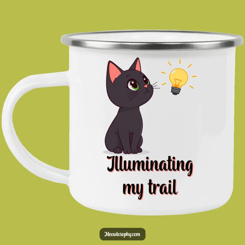 Funny Black Cat Lightbulb Camping Mug: Adventure with Bright Ideas, Outdoor Gift