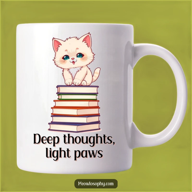 Funny Fluffy Kitten Mug: Philosophy Books Balance, Wise Cat Gift