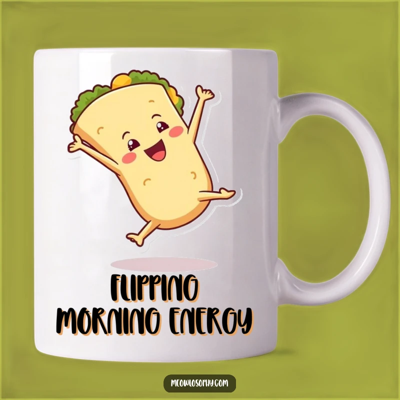 Funny Tortilla Cartwheel Mug, Energetic Food Character, Perfect Funny Gift