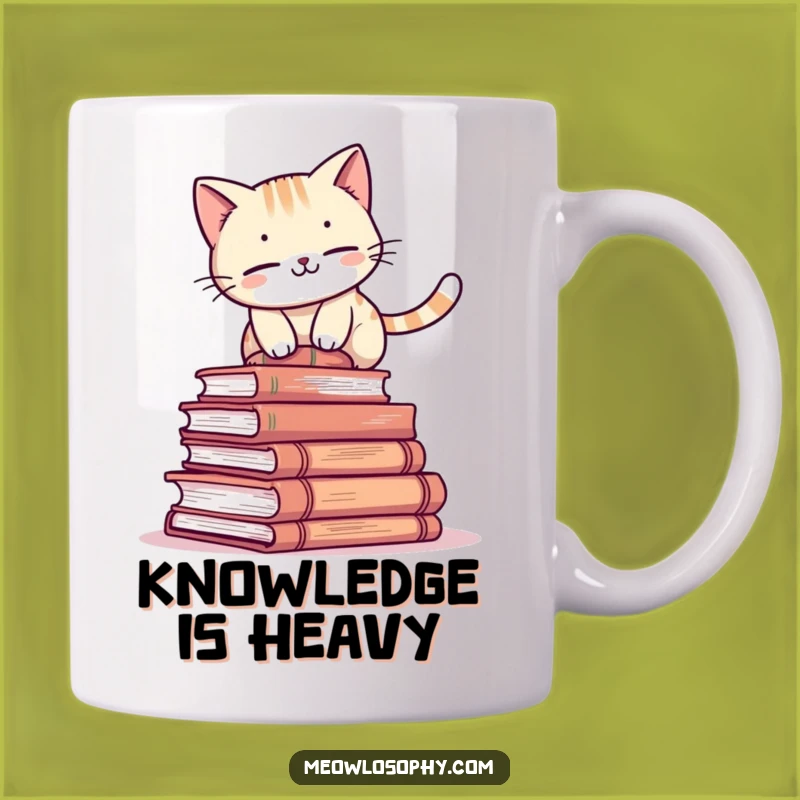 Funny Book Cat Mug: Adorable Feline Balancing Wisdom Gift