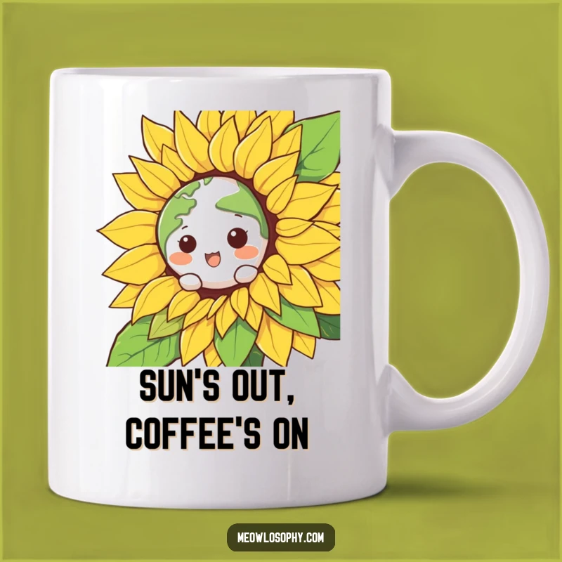 Funny Kawaii Earth Sunflower Hug Mug - Unique Gift for Nature Lovers