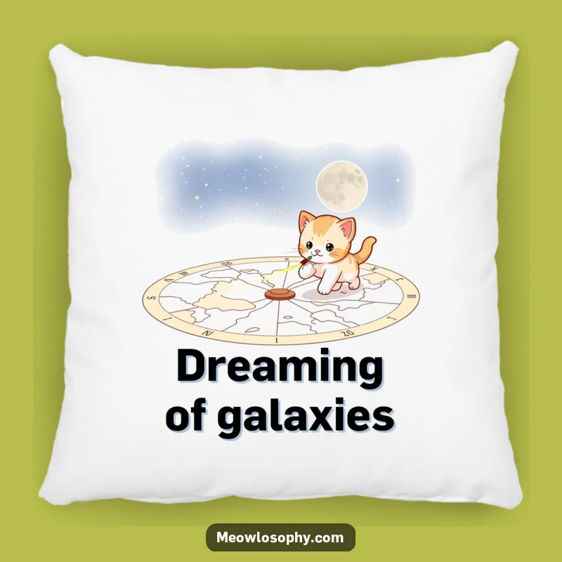 Funny Playful Kitten Pillow: Soft Cosmic Chase Cushion, Galactic Comfort