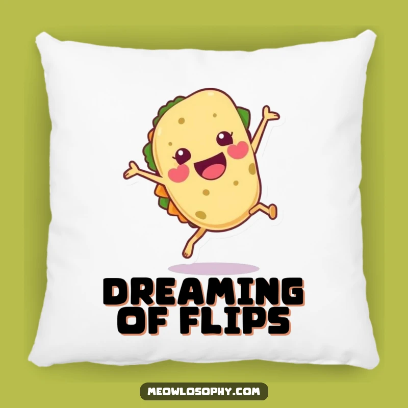 Funny Cartwheeling Tortilla Pillow - Cozy Fiesta Cushion, Adorable Humorous Gift