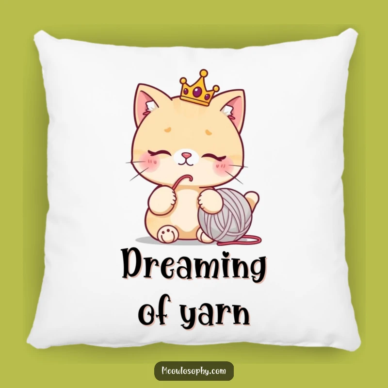 Funny Cat Crown Pillow: Cozy Royal Feline Yarn Ball Accent Gift