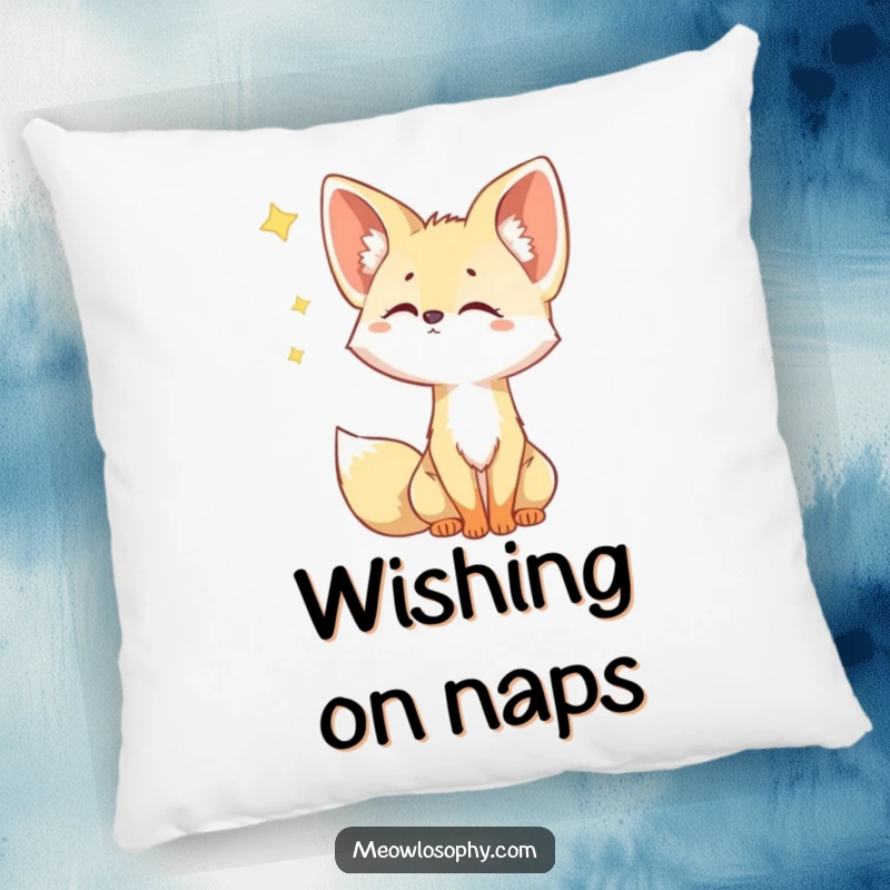 Funny Fennec Fox Pillow shows a cute fox with its ears attentively tilted, watching a distant shooting star with wide, curious eyes.