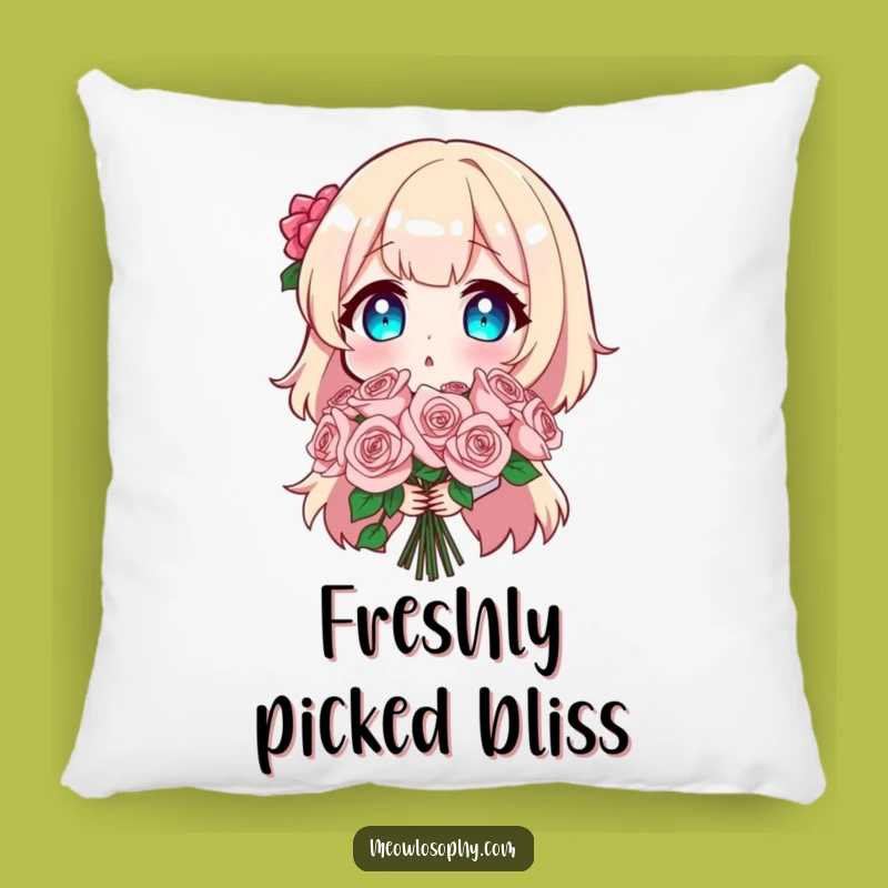 Funny Surprise Pillow: Cozy Cushion with a Shocked Character and Sparkly Rose Bouquet