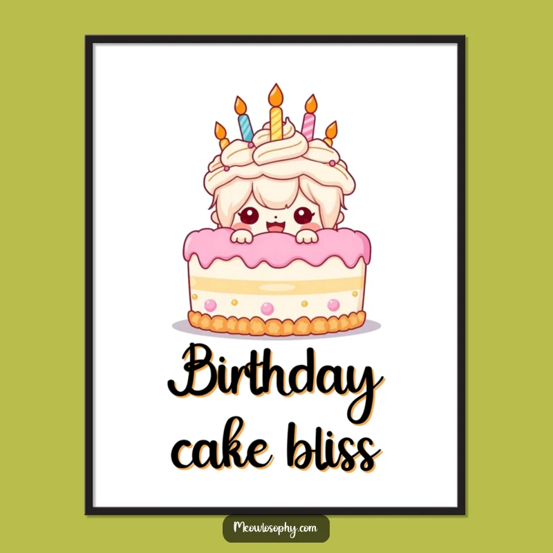 Funny Birthday Cake Digital Art: Instant Kawaii Celebration for Your Walls