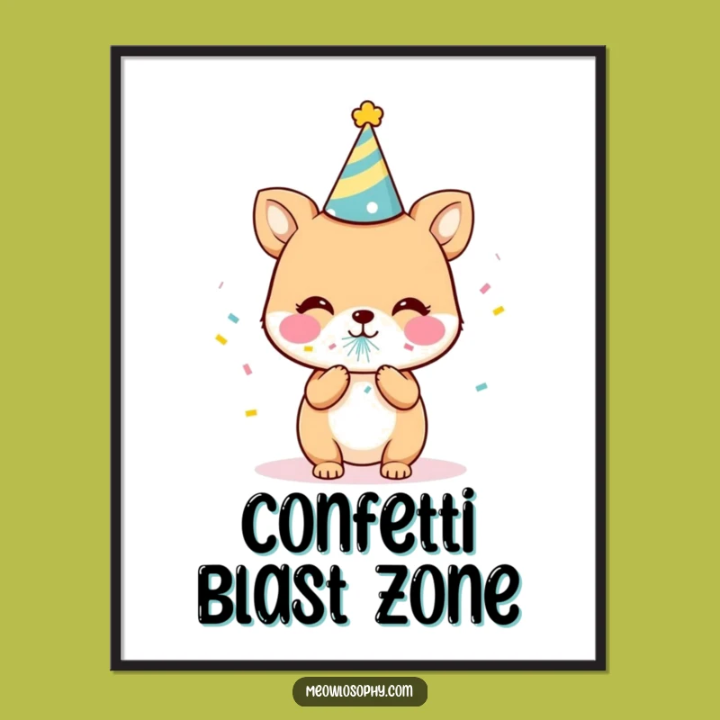 Funny Party Animal Digital Art: Cute Character Popping Confetti, Instant Celebration Decor