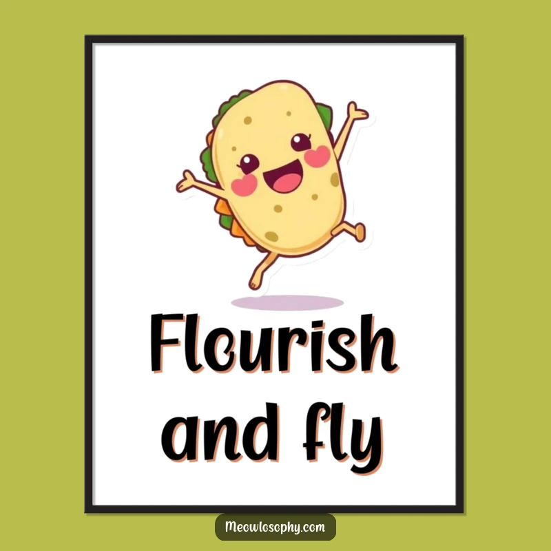 Funny Cartwheeling Tortilla Digital Art - Whimsical Fiesta Print, Adorable Humorous Decor