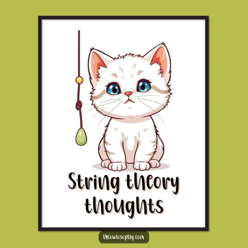 Funny Curious Kitten Digital Art: Thoughtful Cat String Play, Instant Download Art