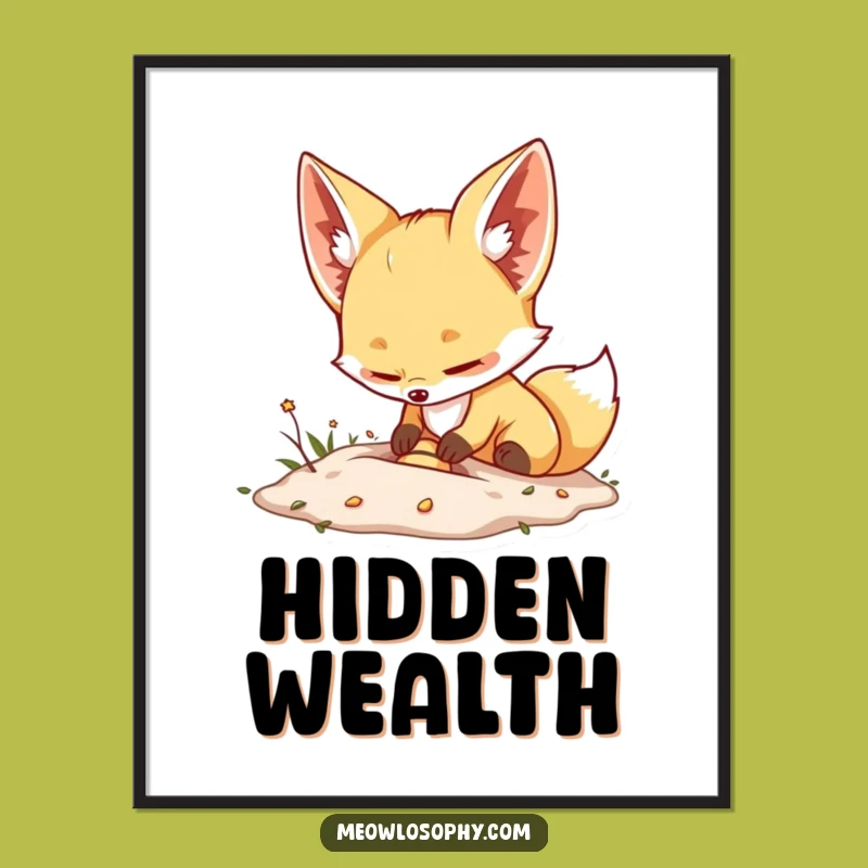 Funny Fennec Fox Digital Art: Adorable Treasure Burial Print for Instant Joy