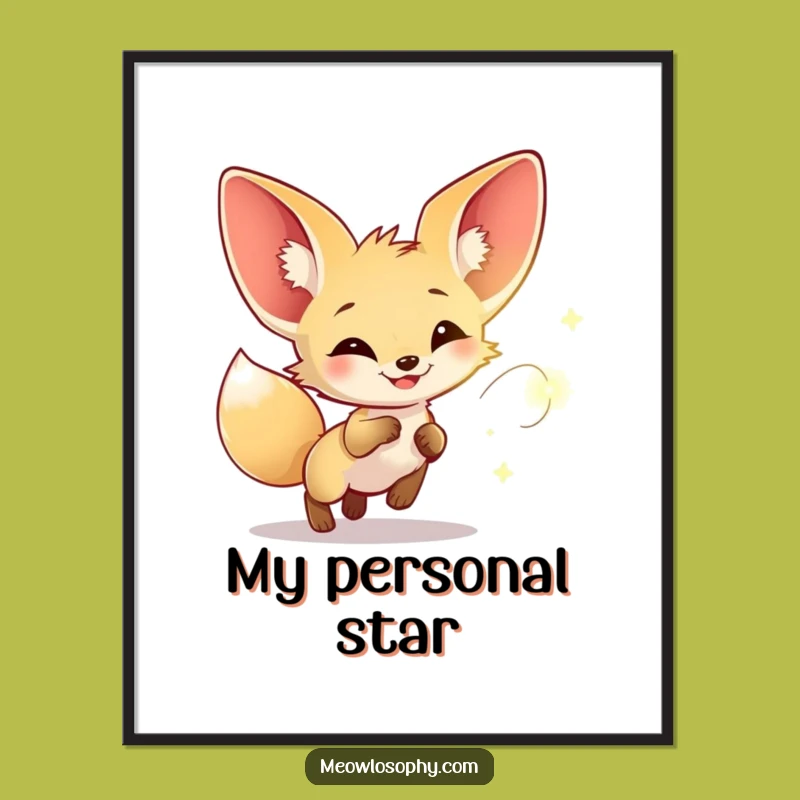 Funny Fennec Fox Firefly Chase Digital Print: Whimsical Art for Enchanted Decor