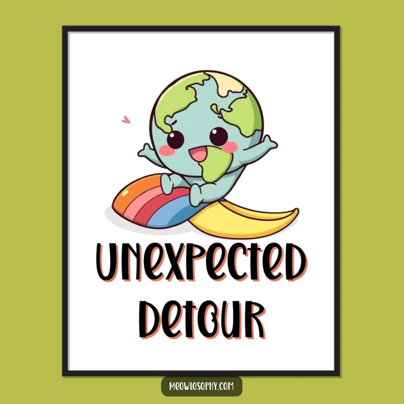 Funny Kawaii Earth Banana Peel Digital Art Print: Decorate with Adorable Cartoon Mishaps