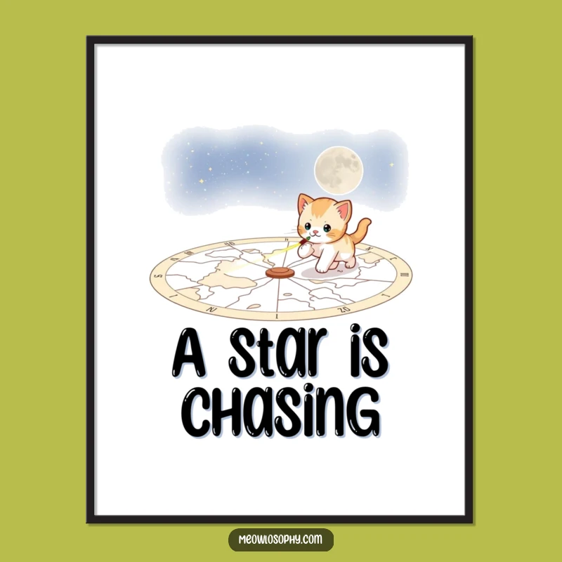 Funny Playful Kitten Digital Art: Celestial Laser Chase, Instant Space Art