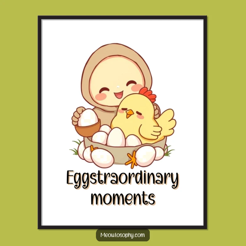 Funny Sleepy Chicken Digital Print: Hilarious Cartoon Egg Collector Art