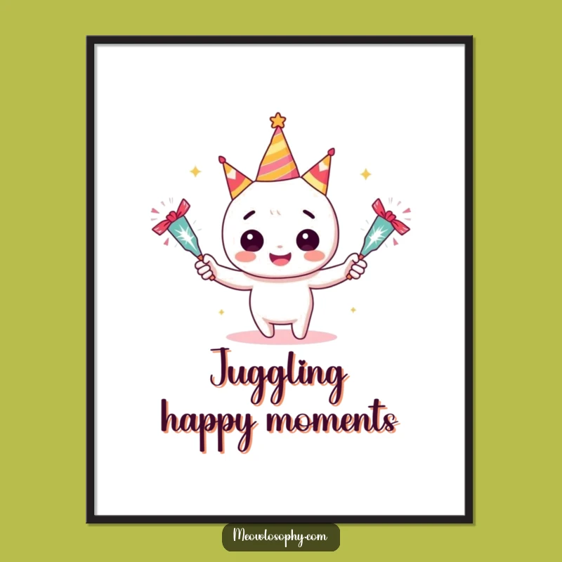 Funny Juggler Digital Art: Adorable Character with Crackers, Instant Festive Print
