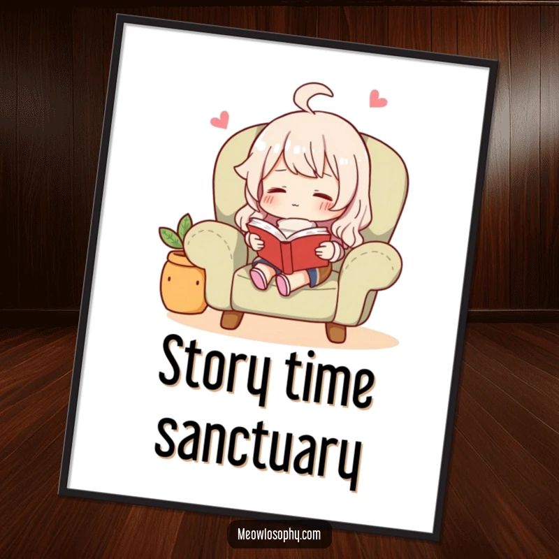 Funny character relaxing in a cozy armchair with a book, with a contented expression, as instant download art.