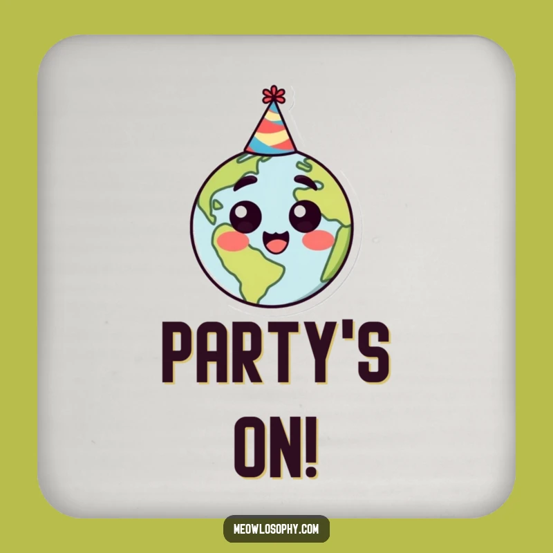 Funny Earth Party Hat Drink Coaster: Protect Surfaces with Celestial Surprise and Joy
