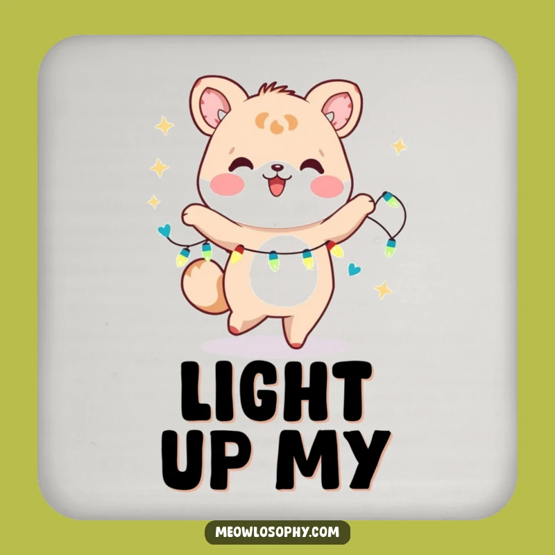 Funny Kawaii Dancer Drink Coaster: Joyful Animal with Fairy Lights, Cheerful Table Decor