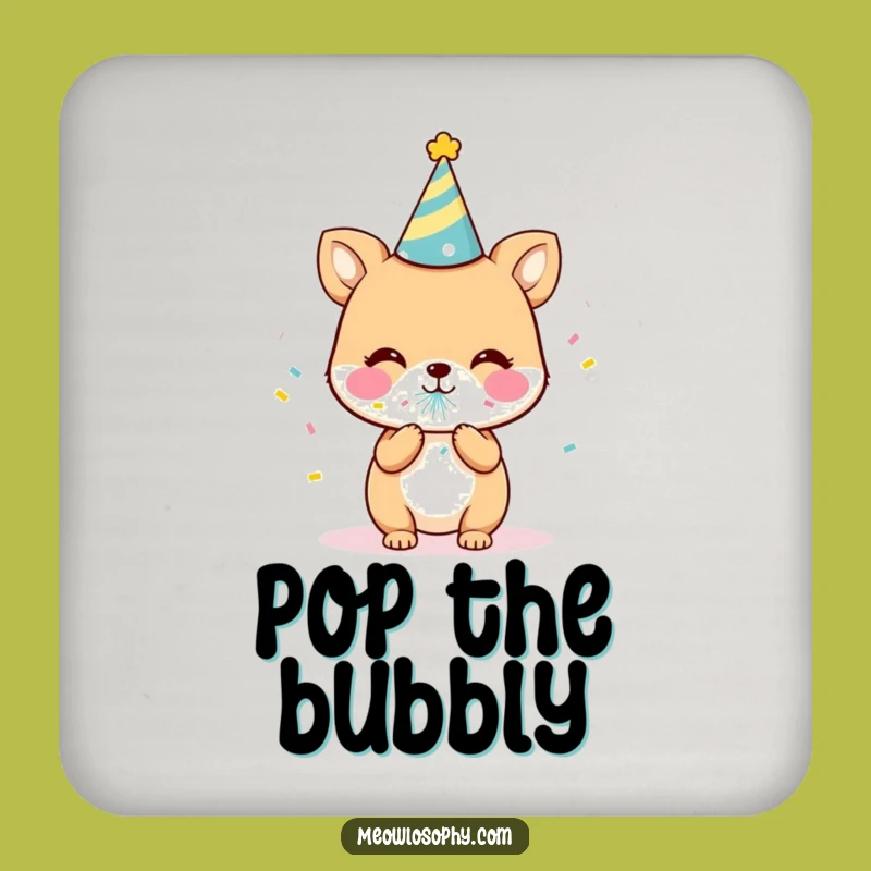 Funny Party Animal Drink Coaster: Cute Character Popping Confetti, Festive Table Protector