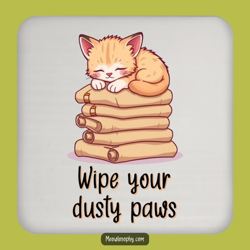Funny Sleepy Kitten Drink Coaster: Ancient Wisdom, Cozy Table Protection