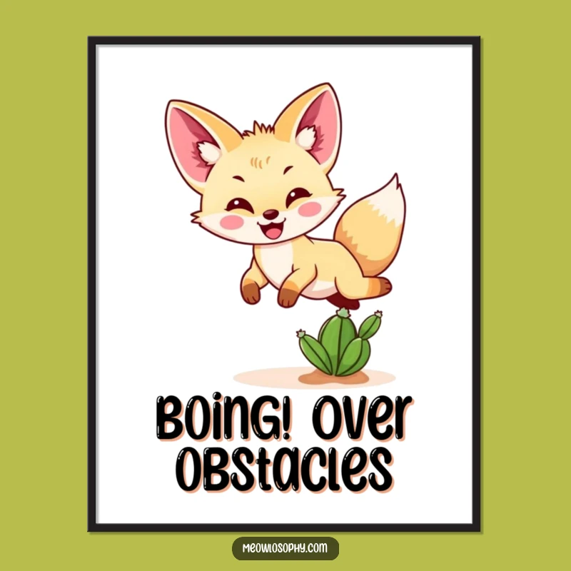 Funny Fennec Fox Cactus Poster - Vibrant & Hilarious Desert Art Print