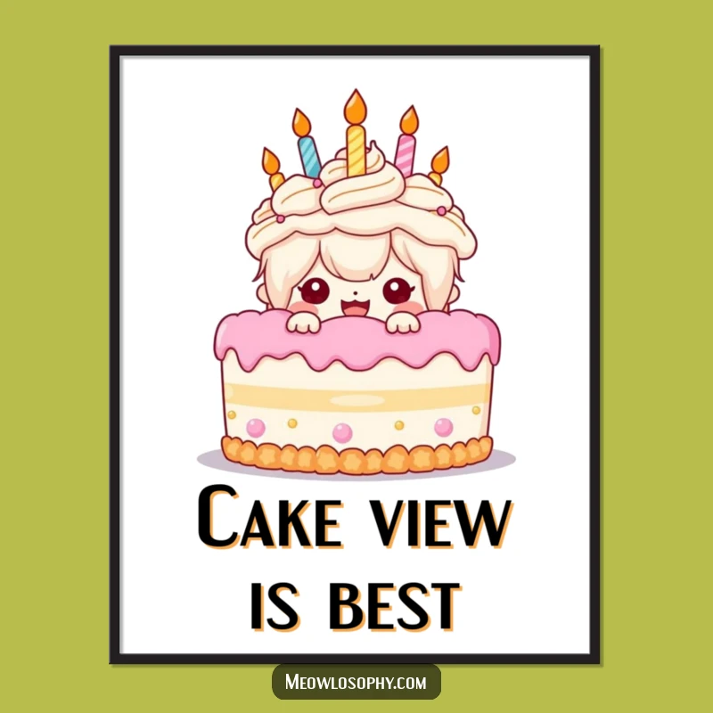 Funny Birthday Cake Poster: Decorate with Kawaii Celebration Vibes