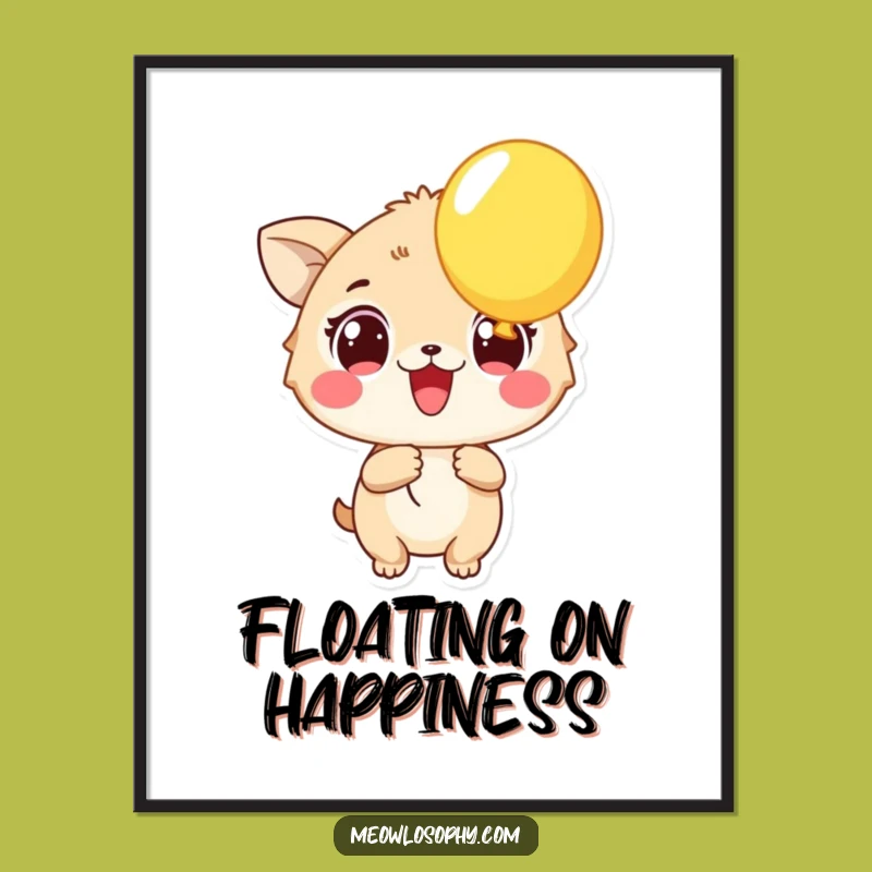 Funny Excited Animal Poster: Wide Eyes Balloon Art, Joyful Wall Decor Gift