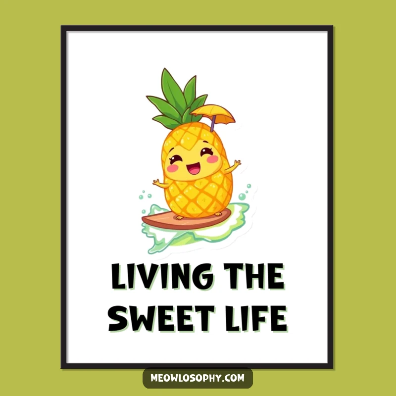 Funny Giggling Pineapple Surfing Lemonade Poster - Tropical Wall Art