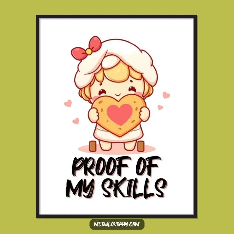Funny Kawaii Baker Poster: Heart Bread Art, Cute Baking Decor Gift