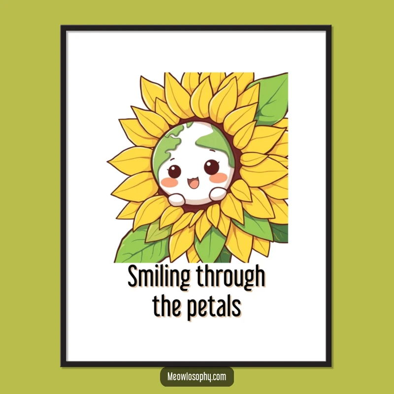 Funny Kawaii Earth Sunflower Poster - Whimsical Wall Art & Hilarious Gift