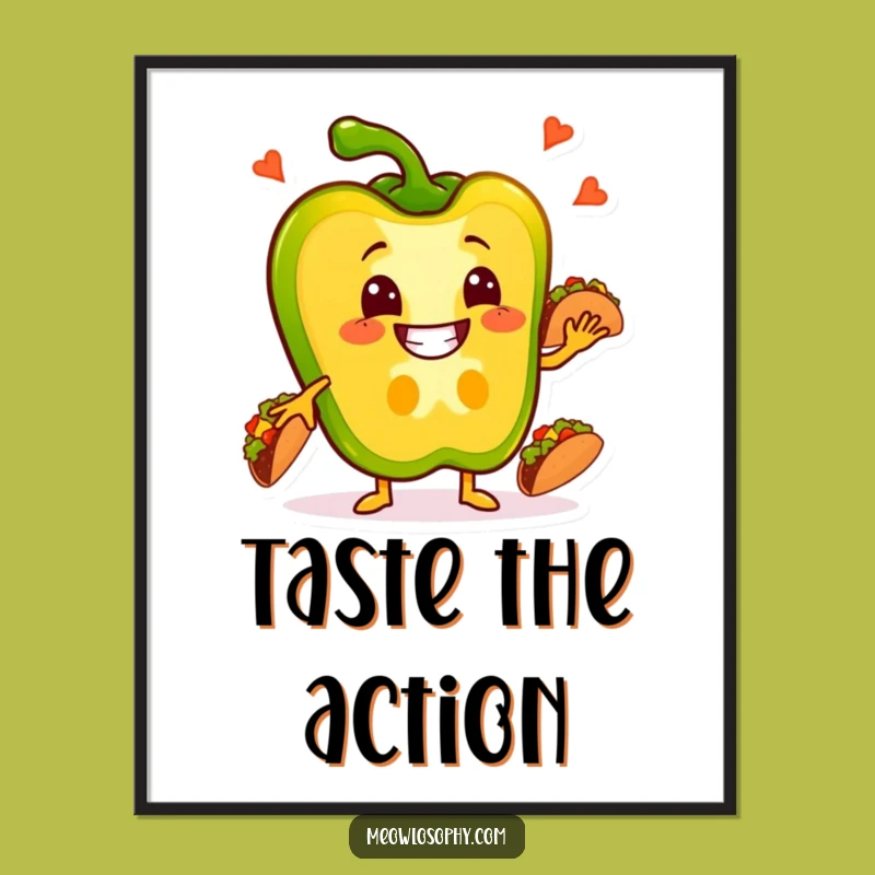 Funny Pepper Taco Poster - Whimsical Veggie Fiesta Art, Perfect Humorous Decor