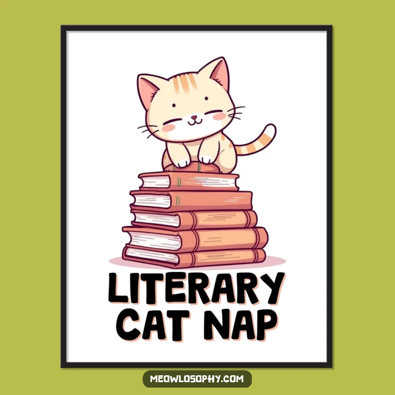 Funny Book Cat Poster: Adorable Feline Balancing Art Print Gift