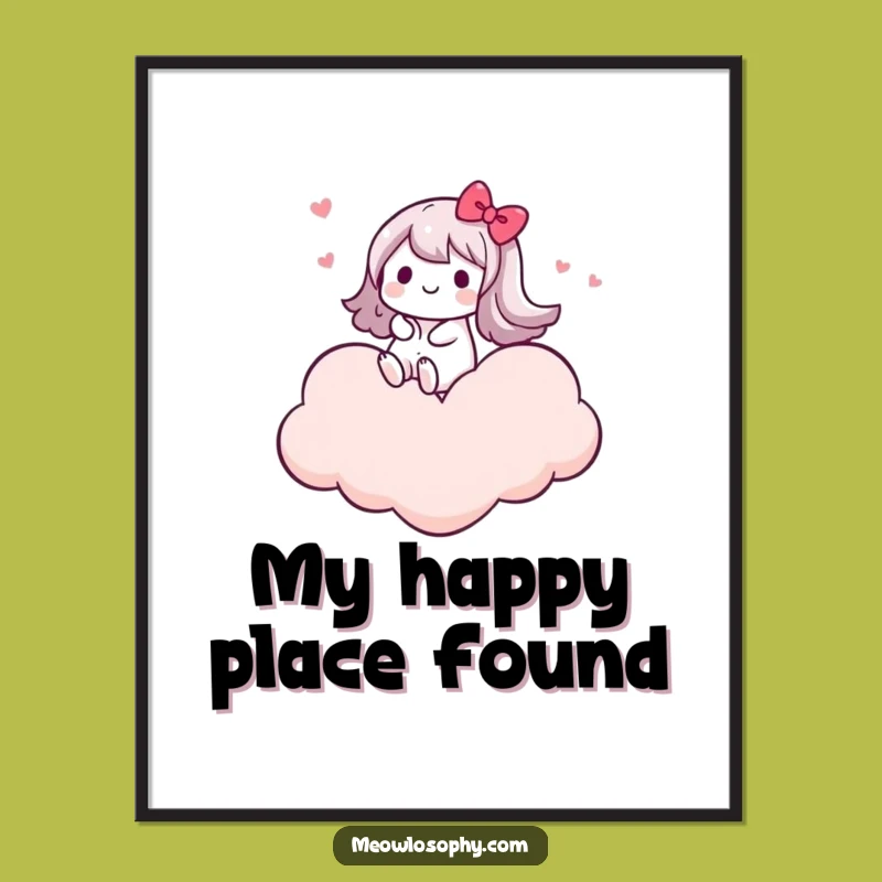 Funny Kawaii Cloud Rider Poster: Joyful Art of Floating Happiness