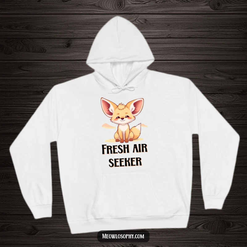 Funny Fennec Fox Hoodie shows a content fox with its large ears fully extended, soaking in a pleasant desert breeze.