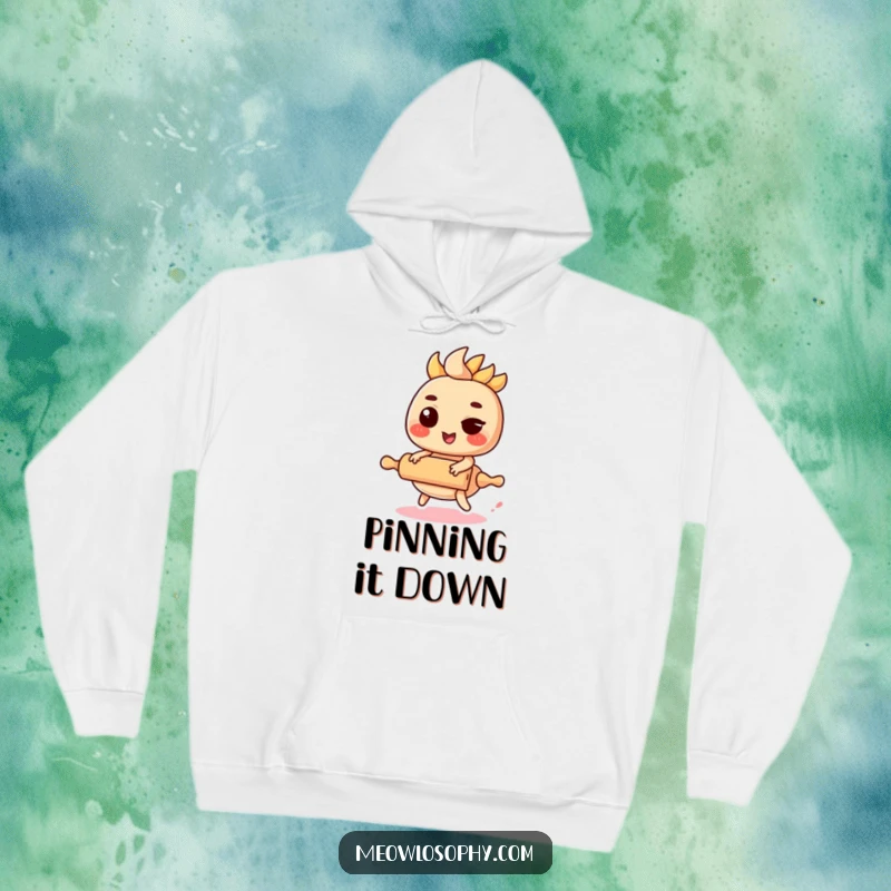 Funny Kawaii Fajita Hoodie with a winking fajita filling riding a miniature rolling pin, cozy and cute.